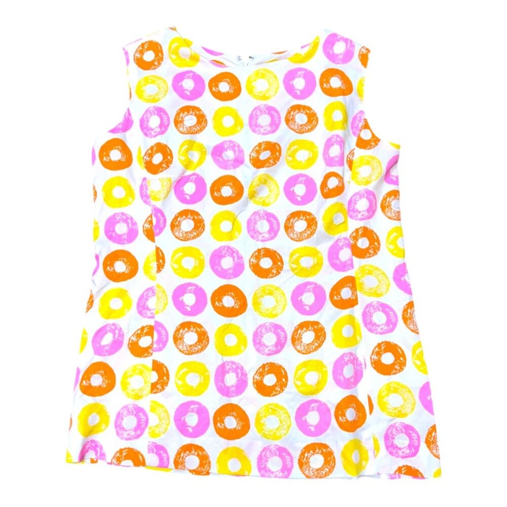 Vintage Del Hurd & Co. Boutique Sleeveless Donut Print Top Yellow Pink Orange